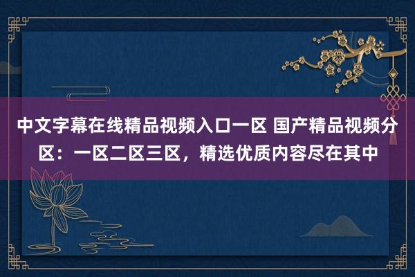 中文字幕在线精品视频入口一区 国产精品视频分区：一区二区三区，精选优质内容尽在其中